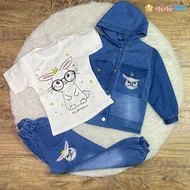 ست 3 تکه جین دخترانه مدل خرگوش 3 تا 8 سال