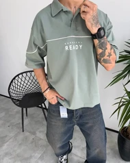 تیشرت یقه دار گلدوزی READY رنگ پسته ای