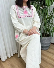 پیراهن لینن گلدوزی سنتی 6016