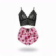 ست نیم‌تنه گیپور و شلوارک طرح چری 091