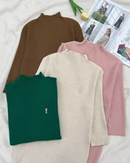 پلیور بافت استین سه ربع یقه ایستاده گرماژ بالا کد5503