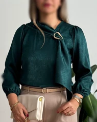 شومیز ساتن ژاکارد یقه سگگک