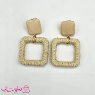گوشواره فانتزی دخترانه کنفی طرح مربع کرم رنگ