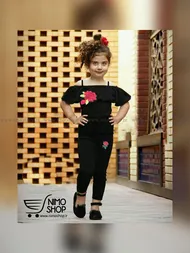 ست  مجلسی دخترانه مشکی( تاپ و ساپورت) مدل گل رز