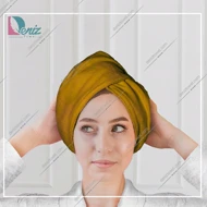 حوله سر طرح ساده مدل کلاه پیچ رنگ خردلی