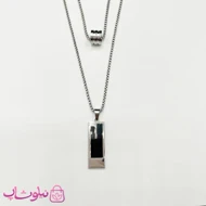 گردنبند مردانه استیل طرح دو تکه پلاک مستطیل مشکی نقره ای