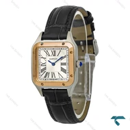 ساعت کارتیه دومونت زنانه دورنگ رزگلد بند چرم مشکی اسمال Cartier-8307-L
