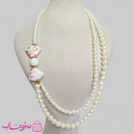 گردنبند زنانه دستساز مدل پاپیون با طرح مروارید دولاین کد 350