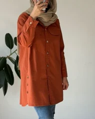 مانتو بغل دگمه کتان پاییزه