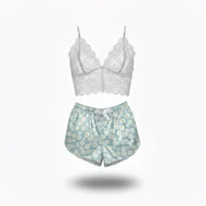 ست نیم‌تنه گیپور و شلوارک طرح بابونه 035