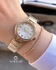 ساعت هومیس زنانه / ساده بند استیل رنگ رزگلد صفحه سفید دورنگین