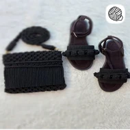ست کیف و صندل مکرومه بافی مدل ستاره مشکی