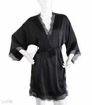 روبدوشامبر ساتن و دانتل Neev نیو کد Sophia 4507 مشکی Black