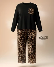ست لباس راحتی زنانه سایز بزرگ مشکی و پلنگی