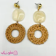 گوشواره فانتزی دخترانه کنفی طرح دایره قهوه ای رنگ