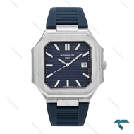 ساعت پتک فیلیپ Cubitus مردانه نقره ای بند رابر سرمه ای Patek-6928-G