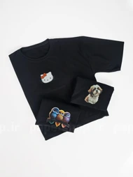تیشرت کراپ یقه گرد مشکی طرح دار