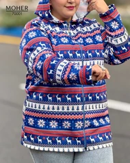 هودی کرک‌دار زنانه سایز بزرگ طرح زمستانی