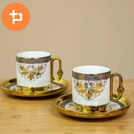 ست قهوه خوری شش نفره طرحدار دسته طلایی