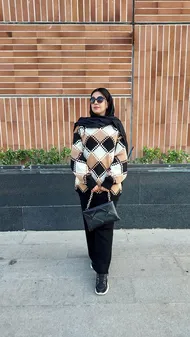 ست پلیور و شلوار چهارخانه زنانه ترک طرح مهرسا