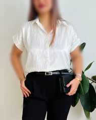 شومیز ساتن ژاکارد کوتاه