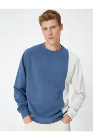 سویشرت یقه خدمه با برچسب آستین بلند چاپ شده رنگ بلوکی 4WAM70035MK