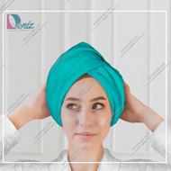 حوله سر طرح ساده مدل کلاه پیچ رنگ فیروزه ای