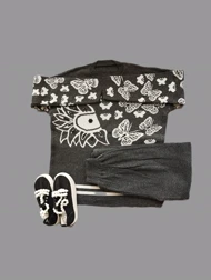 ست بلوز و شلوار بافت گل و پروانه زنانه کد 4030123