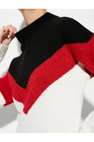 ژاکت نیمه یقه اسکی بافتنی رنگ بلوکی ST00003719