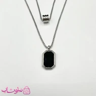 گردنبند مردانه استیل طرح دولاین سنگ اونیکس مشکی نقره ای