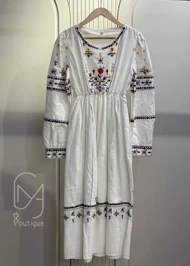 پیراهن ساحلی گلدوزی یقه گرد