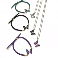 گردنبند و دستبند پروانه سواروسکی بند طنابی کشویی