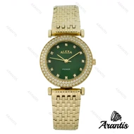 ساعت الکسا Premier 0105 زنانه طلایی صفحه سبز دورنگین w-10109