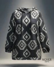 هودی زنانه سایز بزرگ طرح هندسی