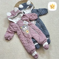 کاپشن سرهمی نوزادی گوش دار پاپوش داخل تمام خز مدل ببر کوچولو