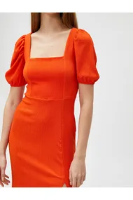 لباس میدی آستین بادکنکی یقه مربعی چاک‌دار 3SAL80038IK