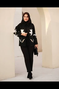 پالتو کتی بافت یقه گرد گلدوزی