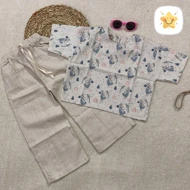 کراپ شلوار لینن دخترانه پارچه خارجی چاپ خرگوش 4 تا 14 سال