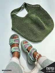 ست کیف وارداتی رافیا سبز و صندل ژیکان لومانا