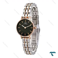 ساعت DW مینی گرد زنانه دو رنگ رزگلد صفحه مشکی DW-6000-24-L