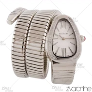 ساعت بولگاری زنانه مدل ماری نقره ای صفحه سفید دور نگین 103877