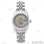 ساعت رولکس دیت جاست زنانه سیلور صفحه طوسی نگینی اسمال 106069