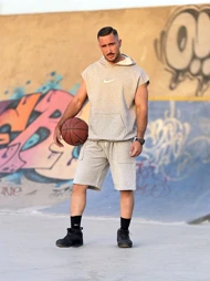 ست وست کلاهدار و شلوارک NIKE طوسی ملانژ