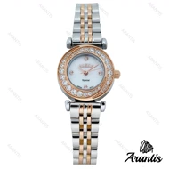 ساعت الکسا 2000z زنانه دو رنگ رزگلد صفحه سفید دورنگین w-10105