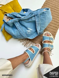 ست کیف جین با سبک آزاد و صندل دوسگک ریش ریش