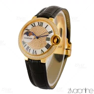 ساعت کارتیر بالن بلو بندچرم دورنگین طلایی 105266