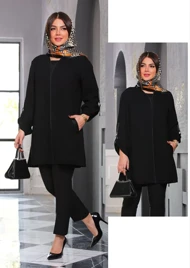 مانتو ساده کاربردی آیلار مشکی زاغ