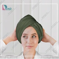 حوله سر طرح ساده مدل کلاه پیچ رنگ زیتونی تیره