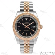 ساعت رولکس دیت جاست مردانه رزگلد نقره ای صفحه مشکی ایندکس خطی 106115