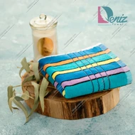 حوله دستی طرح لاین چند رنگ (آبی فیروزه ای)